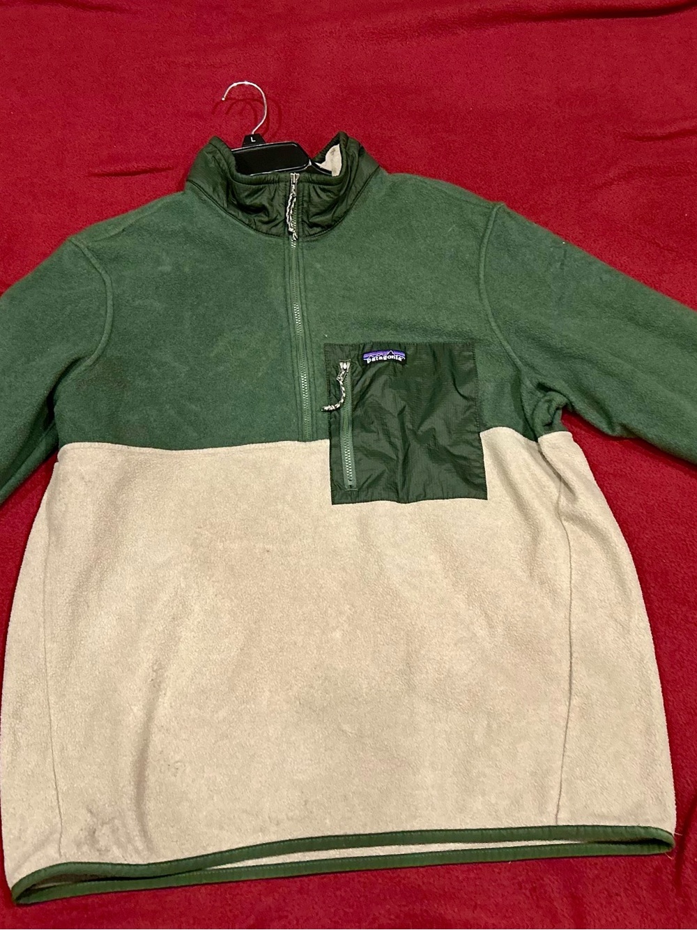 Patagonia Green and Cream Kids Half-Zip Fleece Pullover - Picture 1 of 3